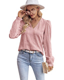 1 x RAW Customer Returns Tanmolo long-sleeved women s blouse, elegant long-sleeved pullover, V-neck tunic, casual tops, puff sleeves, blouse shirt, basic tops, old pink, XXL - RRP €21.29