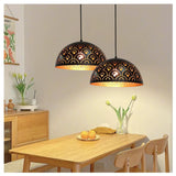 1 x RAW Customer Returns Pendant lamp black gold E27, 2 pieces hanging lamp dining table vintage height adjustable hanging lights pendant lights round hollow out retro dining room lamp hanging chandelier for kitchen restaurant 30cm - RRP €65.89