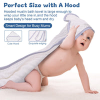 6 x Brand New WinReal Hooded Baby Towels for Newborn 100 Muslin Cotton Baby Bath Towel with Hood for Babies Large 90x90cm Soft and Absorbent Newborn Essential - RRP €136.8