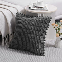 18 x Brand New FDTERN Set of 2 40 x 40 cm dark gray cushion covers with pompoms, corduroy velvet fluffy cushion covers, decorative cushion cover, sofa cushion, decorative cushion for sofa, bedroom, living room, balcony, children - RRP €214.02