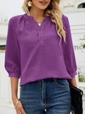 12 x Brand New Bequemer Laden Women s V-neck 3 4 sleeve blouse button placket chiffon tunic casual Swiss dot tops t-shirt tops for summer and spring 2023, purple, S - RRP €335.88