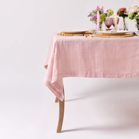 1 x RAW Customer Returns CLIO CLOVER Clio and Clover Tablecloth, 100 Pure Linen, Old Pink with Hemstitch, Natural Tablecloth, 150 x 250 cm, for 6 and 8 Seater Tables - RRP €69.99