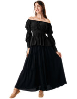 1 x RAW Customer Returns Women s Medieval Tunic Lantern Sleeve Smocked with Lacing Renaissance Shirt Black XL - RRP €39.24