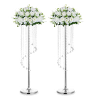 1 x RAW Customer Returns Nuptio Wedding Centerpieces Silver Vases 2 Pieces 90cm Height Crystal Flower Vase Metal Flower Stand for Elegant Party Table Decorations for Loose Weddings Centerpieces Table Chandeliers - RRP €61.98