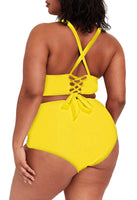 1 x RAW Customer Returns Viottiset Women s Two-Piece Bikini Set Plus Size High Waisted Tummy Control Beach Swimsuit 02 Yellow XL - RRP €45.99