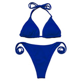 1 x RAW Customer Returns EONAR Bikini Women Set Sexy Classic Triangle Bikini Top Adjustable Two Piece Swimsuit High Elasticity Swimwear Solid Color Bikini for Women XS, Blue  - RRP €32.27