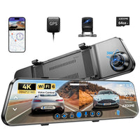 1 x RAW Customer Returns AZDOME PG17 4K 12 Mirror Dashcam Car, WiFi Rearview Mirror Camera with Waterproof 1080P Rear Camera, 64GB Card Included, WDR Night Vision, GPS, Voice Control, Driving Assistant - RRP €139.99