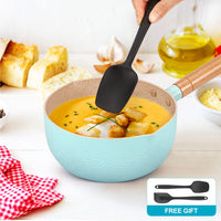 1 x RAW Customer Returns BUNDLEPRO 2.1 Quart Cooking Pot Set with Lid, Non-Stick Aluminum Sauce Pot, Induction Compatible Small Cooking Pots with Silicone Spatulas for Milk, Soup, Pasta, Eggs, Rice BEIGE - RRP €28.25