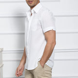 3 x Brand New Men s shirts short sleeve regular fit casual shirt cotton linen summer shirt with pocket, men s casual shirts, white XXL - RRP €70.77