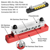 1 x RAW Customer Returns Umelee busbar distribution block 2 pieces, BusBar Box 150A, 12V 48V DC with cover, single row busbar with 6 M4 screws, 2 M6 bolts, 12 connectors, for car, motorhome, yacht, boat - RRP €22.18