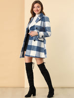 1 x RAW Customer Returns Allegra K Women s Coat Long Sleeve Double Breasted Colorblock Check Trench Coat Blue White L - RRP €72.6