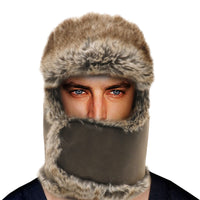 1 x Brand New Heavyoff Unisex Faux Leather Balaclava Faux Fur Aviator Hat Warm Winter Hat Windproof Trapper Hat Brown Large - RRP €39.95