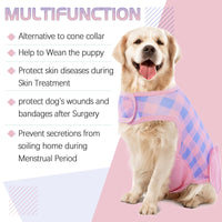 1 x Brand New Hjumarayan Recovery Suit for Dogs After Surgery, Professional Pet Recovery Suit Pet Checked Recovery Shirt, E-Collar and Cone Alternative, Protection from Wound Skin Diseases M, Pink  - RRP €20.4