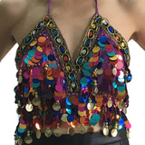 1 x RAW Customer Returns Chiffon Belly Dance Bra Tops Sequins Beads Costumes Music Festival Top Dancewear Purple Rainbow, One Size  - RRP €12.05