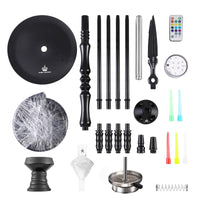 1 x RAW Customer Returns NOBLE HOOKAH HOOKAH 100cm 4 connections aluminum shisha set with LED light, 4 hoses, glass base, molasses catcher - RRP €115.96