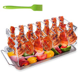 1 x RAW Customer Returns Chicken leg holder for oven grill, stainless steel chicken roaster, chicken holder for 14 legs, chicken leg holder with drip tray, chicken grill stand BBQ rack with BBQ brush - RRP €17.14