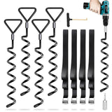 1 x RAW Customer Returns Set of 4 Trampoline Ground Anchor Stakes Heavy Duty Ground anchor to screw for trampoline High Wind screw-in ground anchor with straps - RRP €26.4