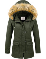 1 x RAW Customer Returns Uoiuxc Coat Women Jackets Winter Parka Warm Windproof Jacket with Removable Hood Army Green,L  - RRP €89.23