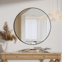 1 x RAW Customer Returns Koonmi 50cm Round Mirror Black Round Mirror Wall Mirror with Aluminum Alloy Frame for Bathroom, Vanity, Living Room, Bedroom, Entrance Wall Decoration - RRP €35.28