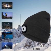 1 x Brand New LED Lighted Hat, USB Rechargeable Lighting Knit Warm Headlight Hat for Men and Women in Winter Black  - RRP €22.8