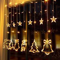 1 x RAW Customer Returns GlobaLink light curtain star 2.3M 138LED fairy lights curtain window decoration power operated warm white with hook 8 modes Christmas decoration indoor outdoor with reindeer bells for door window wall room garden - RRP €21.77