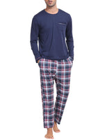 1 x RAW Customer Returns MoFiz Men s Long Pajamas Winter Soft Warm Sleepwear Long Sleeve Pajama Top and Plaid Pajama Pants with Pockets Navy Blue EU XL - RRP €34.99