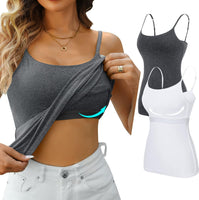 1 x RAW Customer Returns Attraco 2-pack spaghetti top women s undershirt spaghetti strap tank top with adjustable strap basic cami tank top grey white L - RRP €26.21