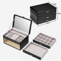 2 x Brand New Vlando jewelry storage jewelry box with mirror jewelry box women s jewelry box with 3 levels and drawers, jewelry organizer made of leather for earrings, necklaces - RRP €40.8