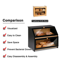 1 x RAW Customer Returns Leader Accessories Bamboo Bread Box 2 Tier Bread Container Food Safe Bread Storage Easy Care 39x25x32cm Black - RRP €58.08