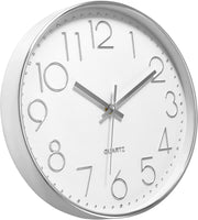 1 x RAW Customer Returns Foxtop Wall Clock Modern Without Ticking Noise Silent Silver Large Numbers Clock for Kitchen Living Room Bathroom Bedroom 30 cm - RRP €18.99