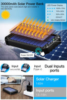 1 x RAW Customer Returns Solar Power Bank 30000mAh External Battery, Built-in Charging Cable, Portable Charger with LED Light, 4 Outputs and 3 Input Ways, Cell Phone Charger for iPhone, Samsung Huawei - RRP €20.4