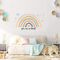 1 x RAW Customer Returns Rainbow Wall Sticker, Rainbow Wall Sticker, Large Rainbow Wall Sticker, Peel and Stick Wallpaper for Girls, Baby Shower Decoration, You Are So Loved, 30 x 14 Inches Pink Blue  - RRP €13.4