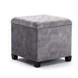 1 x RAW Customer Returns HNNHOME stool with storage space, seat cube with lid, seat chest, footstool chest storage box, cloud velvet, solid wood, 47 L, 45 x 45 x 43 cm light grey, cloud velvet  - RRP €64.99