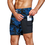 1 x RAW Customer Returns HMIYA Swim Trunks Men s 2 in 1 Swim Shorts Swimming Trunks Quick-drying Short Board Shorts with Compression and Zipper Pockets Palm Leaf Blue 3XL  - RRP €27.99