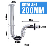 1 x RAW Customer Returns Universal Siphon Extra Long 200mm for Basin and Sink Drain Pipe Standard 1 1 4 Stainless Steel Bathroom Siphon with Rubber Sleeve - RRP €18.14