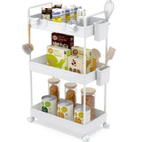 1 x RAW Customer Returns Ronlap 3 Tier Kitchen Trolley, Serving Trolley with Hanging Cup, Separator, Hook, Shelf on Wheels for Kitchen, Bedroom, Office, White - RRP €27.96