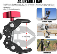 1 x RAW Customer Returns UNSTINCER Super Clamp for 21 60mm rods, aluminum clamp with magic arm fits Gopro Insta360 Action Cam DSLR UTV ATV bicycle motorcycle tripod, camera mount with 1 4 and 3 8 thread - RRP €38.46