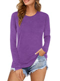 1 x RAW Customer Returns Beluring Women s Long Sleeve Tshirt Round Neck Blouse Tshirts Plain Tops Long Purple M - RRP €24.0