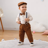 1 x RAW Customer Returns ZOEREA 4pcs Baby Boy Clothing Set Christening Clothes Romper with Bow Tie Suspenders Baby Clothing Sets Gentleman Suit for Festive Wedding Beige, 3-6 Months - RRP €40.99