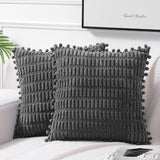 18 x Brand New FDTERN Set of 2 40 x 40 cm dark gray cushion covers with pompoms, corduroy velvet fluffy cushion covers, decorative cushion cover, sofa cushion, decorative cushion for sofa, bedroom, living room, balcony, children - RRP €214.02