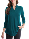 1 x RAW Customer Returns BAISHENGGT Afternoon Tea Women Elegant 3 4 Sleeve Top V-Neck Versatile Blouse Casual Floral Tops Tunics Long Shirt Solid Green 3XL - RRP €26.4