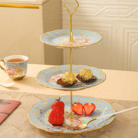 1 x RAW Customer Returns CHANJOON 3-Tier Ceramic Vintage Cake Stand with Beautiful Classic Rose Pattern, Food Rack for Displaying Cake Plate Blue  - RRP €29.0