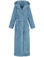 1 x RAW Customer Returns Morgenstern bathrobe women extra long hood terry velour luxury dressing gown jeans blue M - RRP €80.62