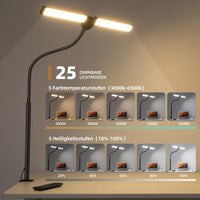 1 x RAW Customer Returns Desk lamp LED dimmable, double head desk lamp clampable with remote controls, 5 colors and 5 brightness levels monitor lamp, architect lamp, daylight lamp, timing function, black - RRP €24.99