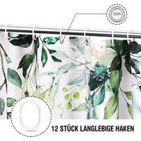 10 x Brand New YIMSGO Eucalyptus Shower Curtains, Watercolor Plant Leaves with Flowers Bathroom Decoration, Anti Mold Bathtub Textile Green Boho Turquoise Forest Waterproof Shower Curtains with Hooks 180x200cm - RRP €204.0