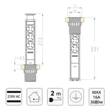 1 x RAW Customer Returns UCOMEN Tower Power, table power strip 3-way with 2 USB, 2m cable, table socket - RRP €27.22