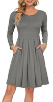 1 x Brand New AUSELILY Women s Long Sleeve Pleated Loose Swing Casual Dress with Knee-Length Pockets M, Light Grey  - RRP €35.89