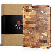 1 x RAW Customer Returns XINZUO end grain cutting board acacia wood 35x25x2.6cm , wooden board kitchen chopping board cutting board with non-slip feet, built-in handles and juice groove, practical kitchen aid - RRP €53.99