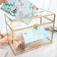 1 x RAW Customer Returns Homtone 26cm Handmade Wedding Glass Card Box, Large Golden Terrarium Clear Glass Box, Vintage Presentation Box for Wedding Reception, Centerpiece with Slot  - RRP €38.27