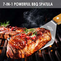 1 x RAW Customer Returns STEVEN-BULL S grill cutlery set 3-piece. Extra long grill tool, stainless steel wooden handle, grill accessories with grill tongs, grill spatula, meat fork, extra-long wooden handles and hanging eyelets - RRP €47.29